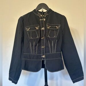 Faded Glory Black Denim Jacket with Unique Stitching